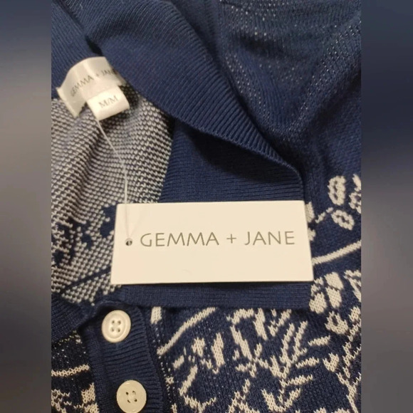 Gemma + Jane NWT Polo Knit Floral Blue/White Size Medium - Picture 6 of 7